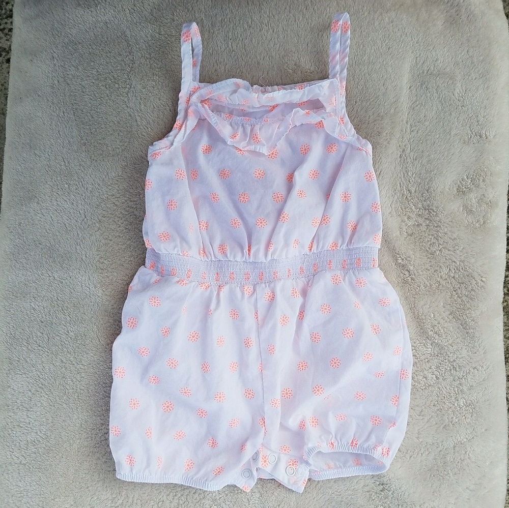 Girl's Knit Romper Neon Orange Floral Pattern